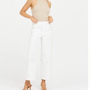 Spanx White Stretch Twill Cropped Wide Leg Pant petite